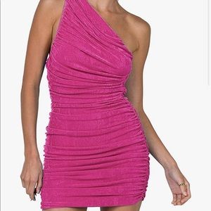 Pink Ruched One Shoulder Dress
